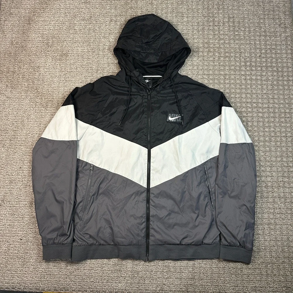 Nike Mens Sportswear Windrunner Hooded Jacket Black White Grey XL AR2191-011